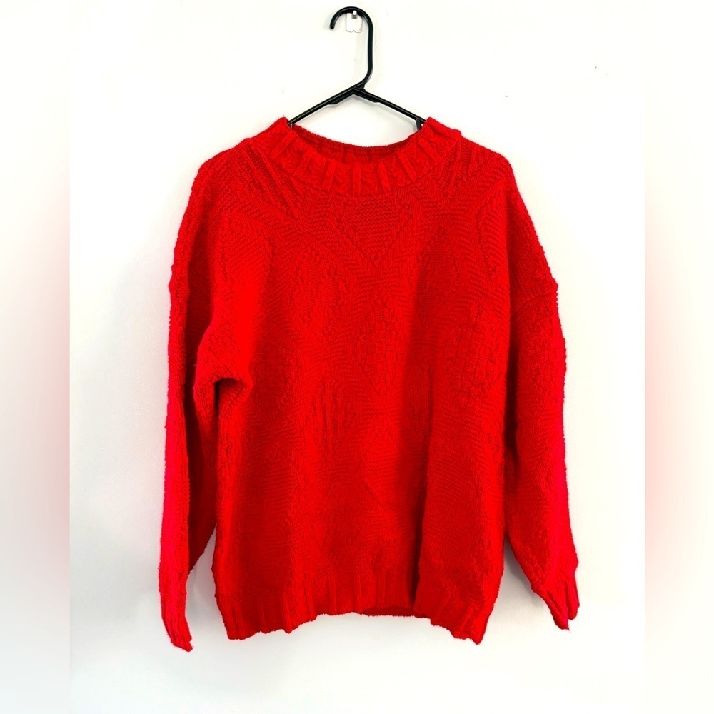 VTG American Attitudes Cable Knit Sweater Chunky Red Size S